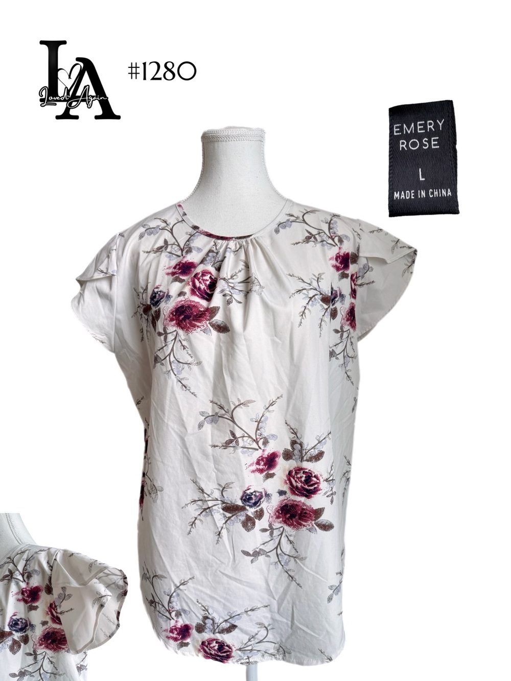 Emery Rose White Floral Short Sleeve Blouse